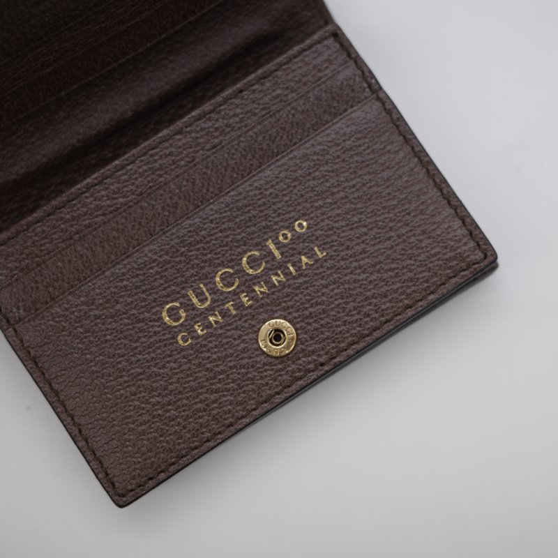 百年限量款 Gucci 古馳 亞麻色 拼色 牛皮革 短錢包 短夾-3