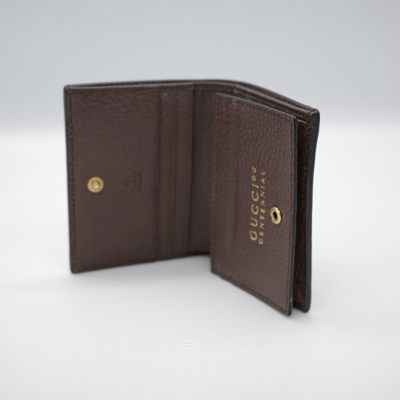 百年限量款 Gucci 古馳 亞麻色 拼色 牛皮革 短錢包 短夾-4