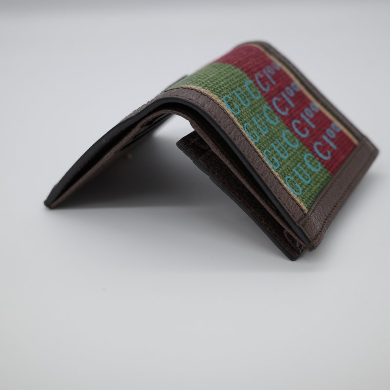 百年限量款 Gucci 古馳 亞麻色 拼色 牛皮革 短錢包 短夾-7