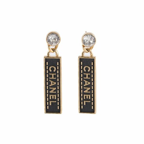 CHANEL 合金23SLOGO條形水鑽耳釘耳環耳環