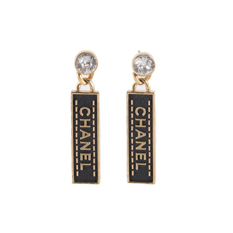 CHANEL 合金23SLOGO條形水鑽耳釘耳環耳環-0