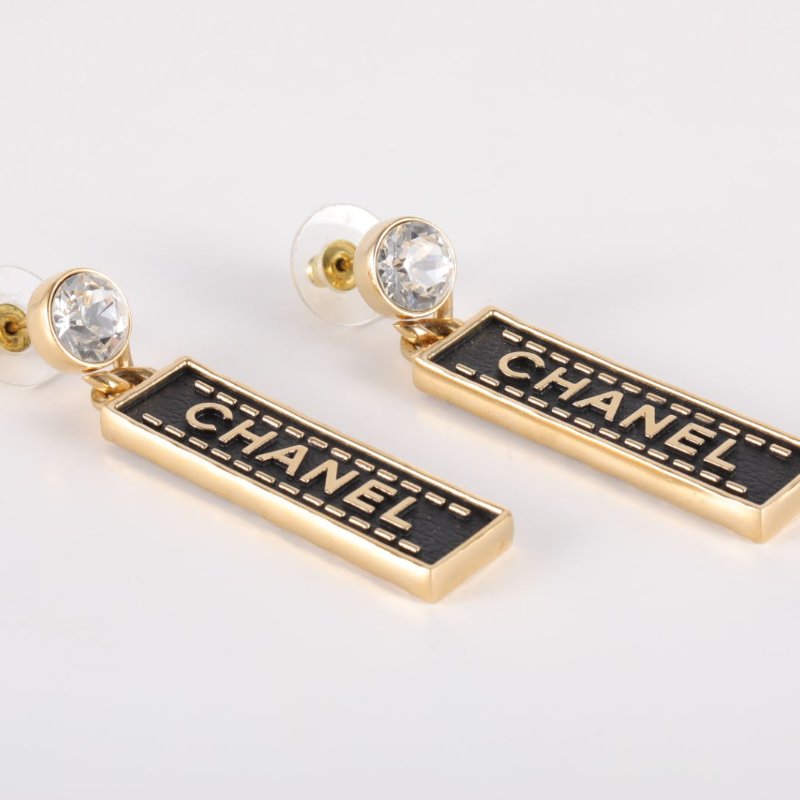 CHANEL 合金23SLOGO條形水鑽耳釘耳環耳環-1