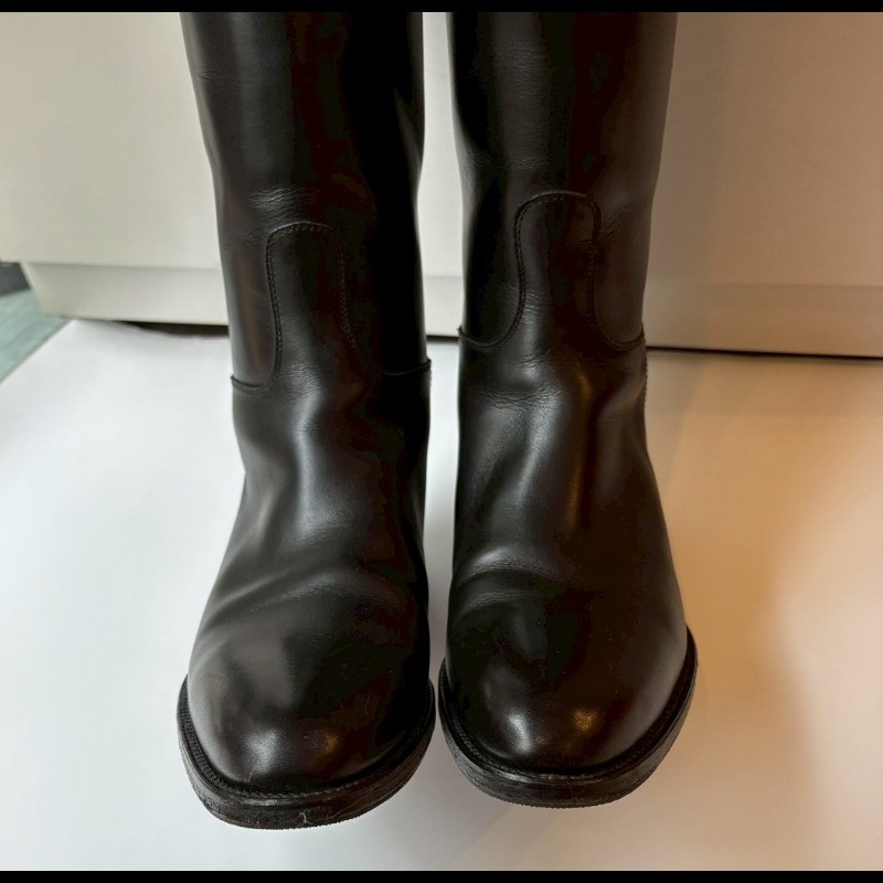 Hermes 咖邊黑皮革平底長靴-5