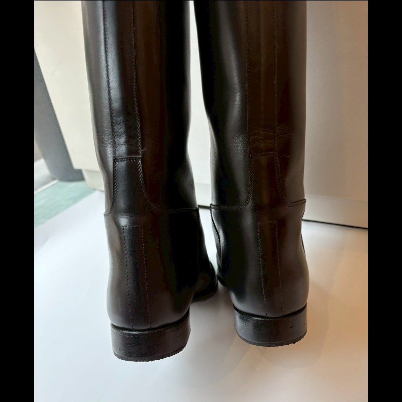 Hermes 咖邊黑皮革平底長靴-6
