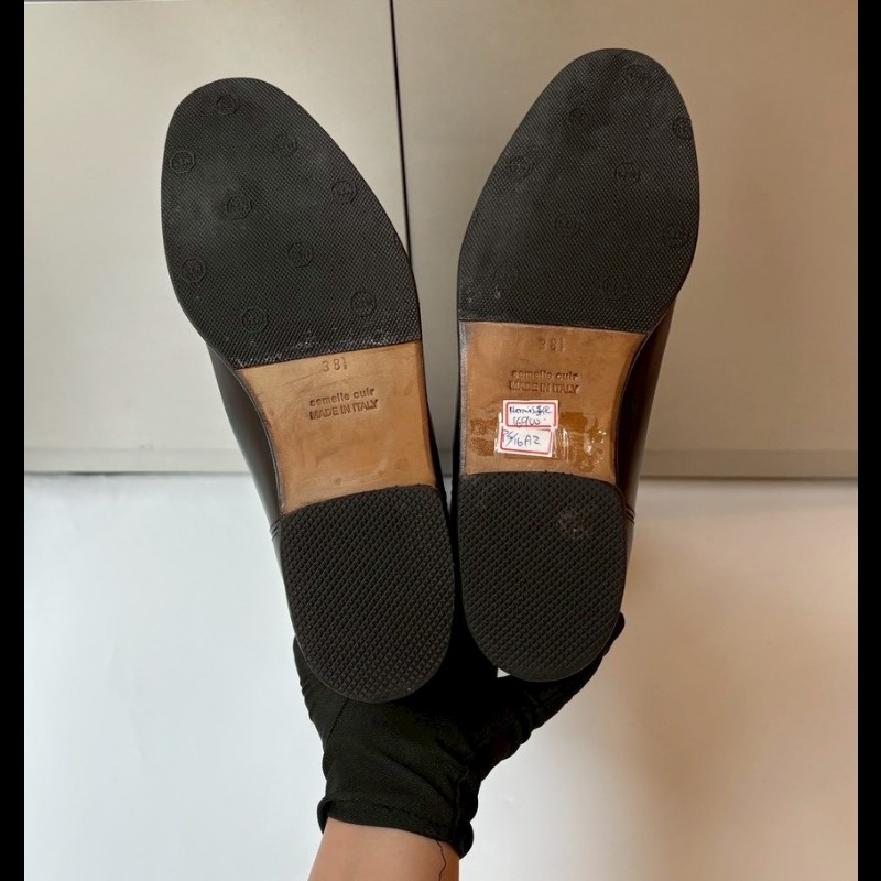 Hermes 咖邊黑皮革平底長靴-8