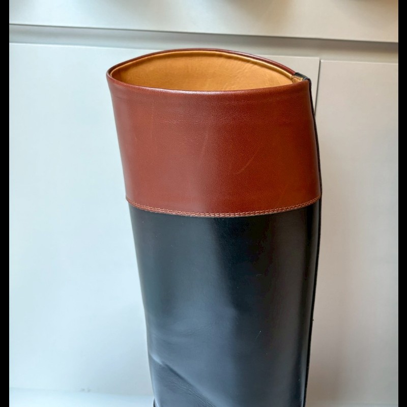 Hermes 咖邊黑皮革平底長靴-12