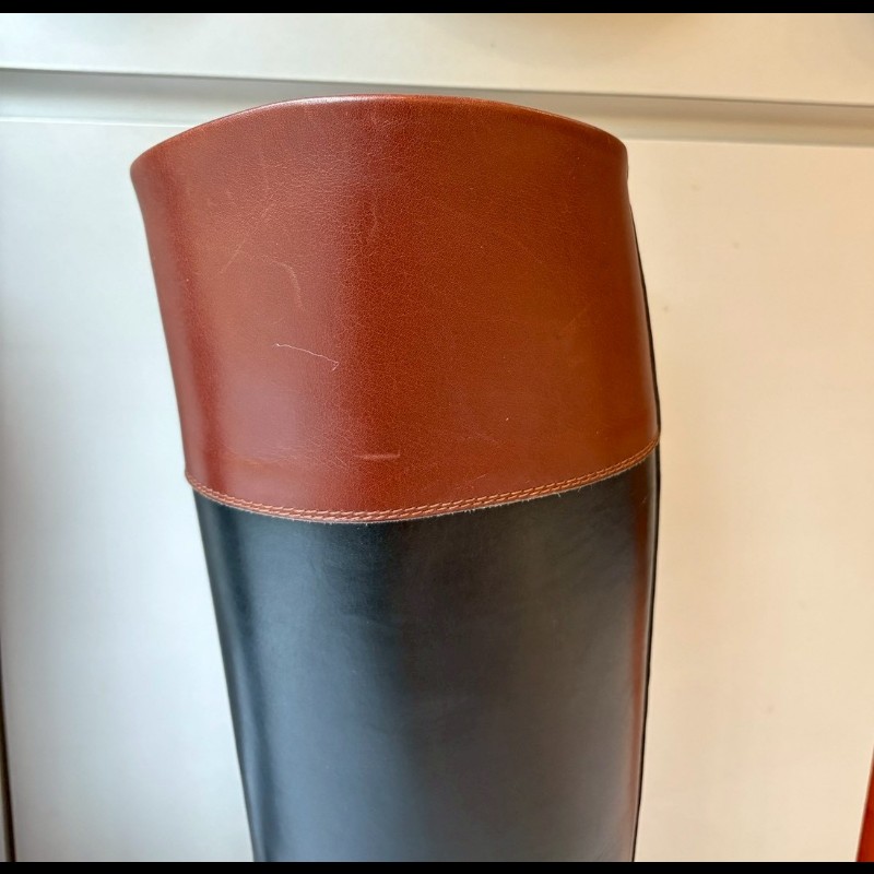 Hermes 咖邊黑皮革平底長靴-13