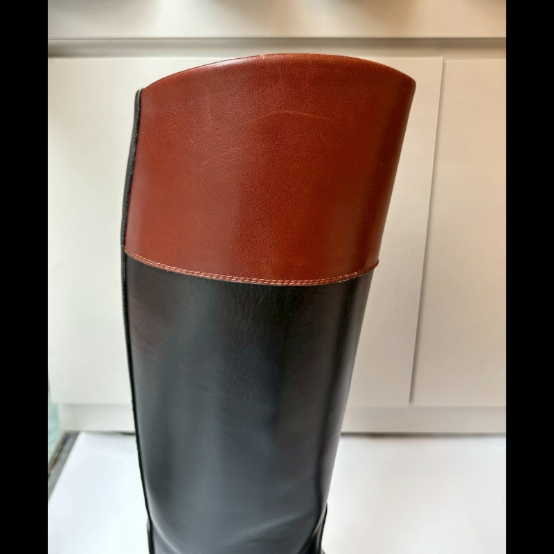 Hermes 咖邊黑皮革平底長靴-14