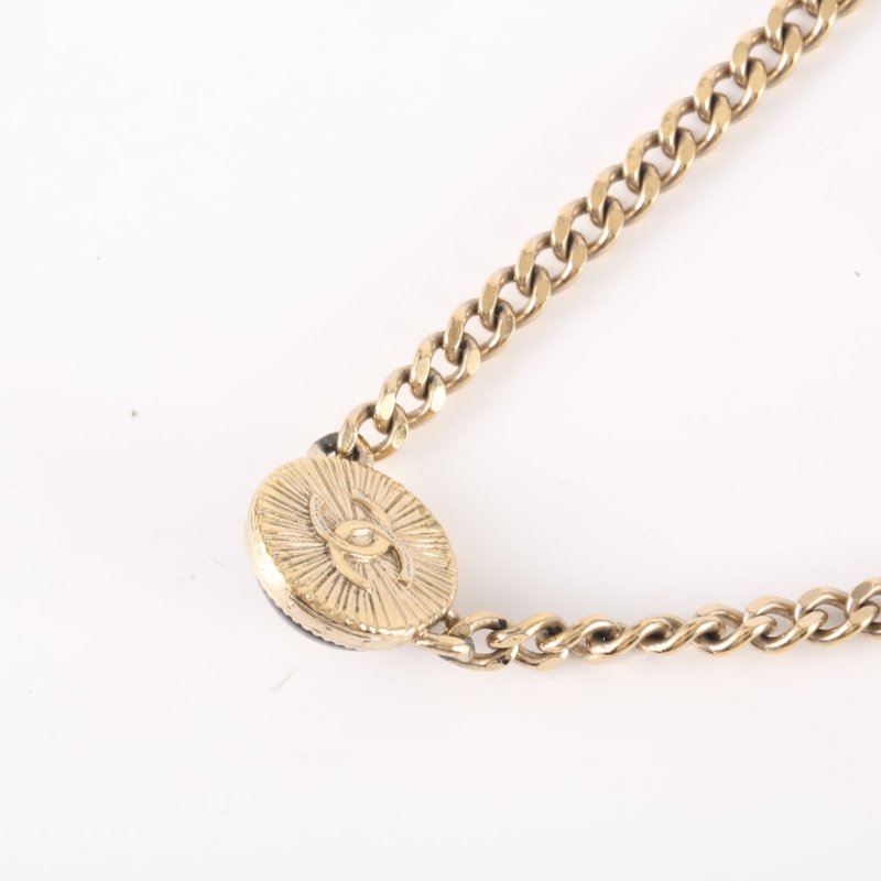 CHANEL 合金22C琺瑯紐扣水鑽項鏈項鍊-2