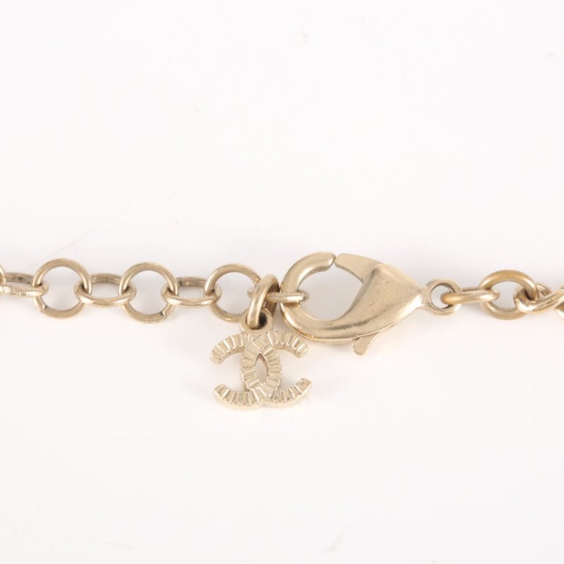 CHANEL 合金22C琺瑯紐扣水鑽項鏈項鍊-4