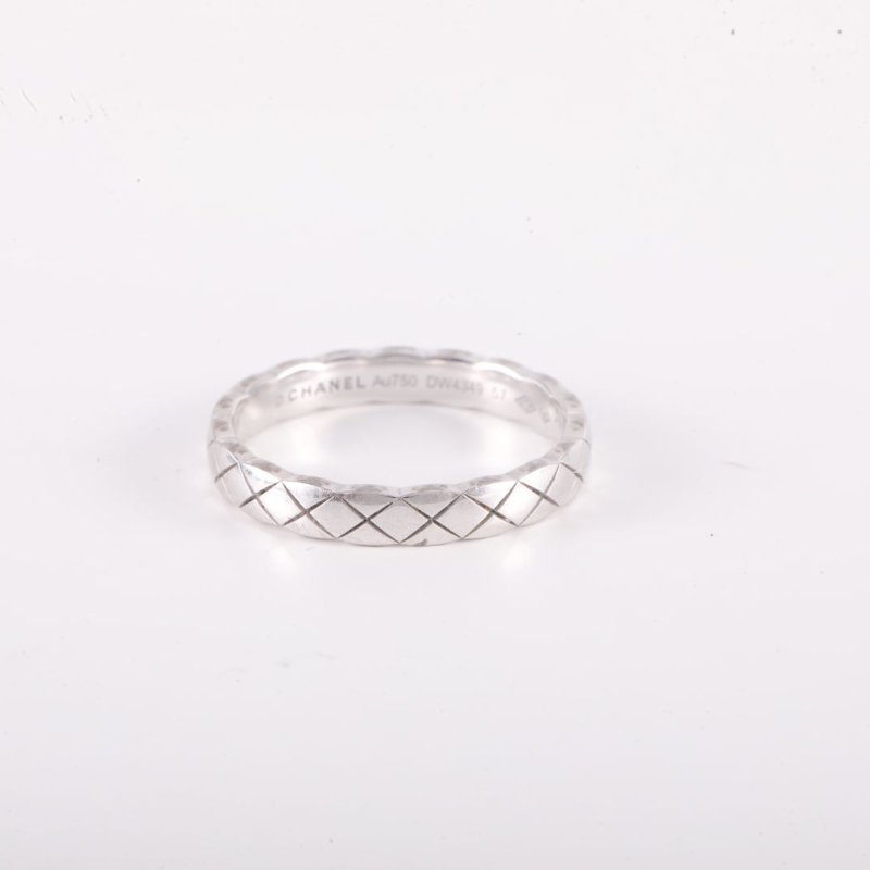 CHANEL CocoCrush窄版18K金菱格戒指18K白金57白金戒指-3