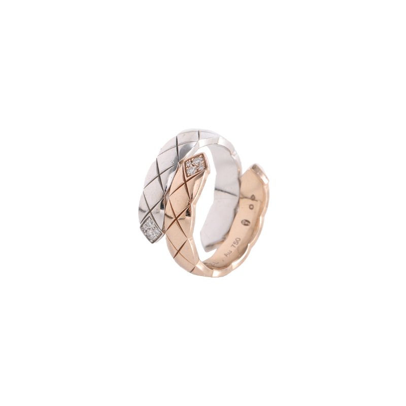 CHANEL 18K白金18K玫瑰金鑽石COCOCRUSHTOIETMOI寬版雙色雙環帶鑽戒指57//戒指-0