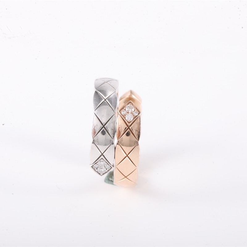 CHANEL 18K白金18K玫瑰金鑽石COCOCRUSHTOIETMOI寬版雙色雙環帶鑽戒指57//戒指-1