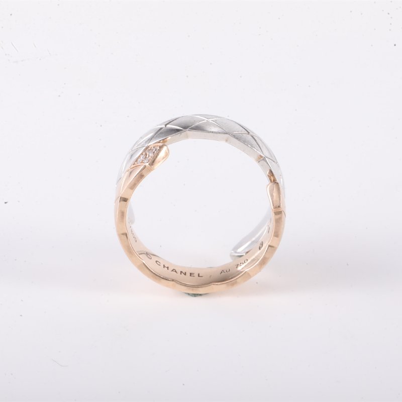 CHANEL 18K白金18K玫瑰金鑽石COCOCRUSHTOIETMOI寬版雙色雙環帶鑽戒指57//戒指-2