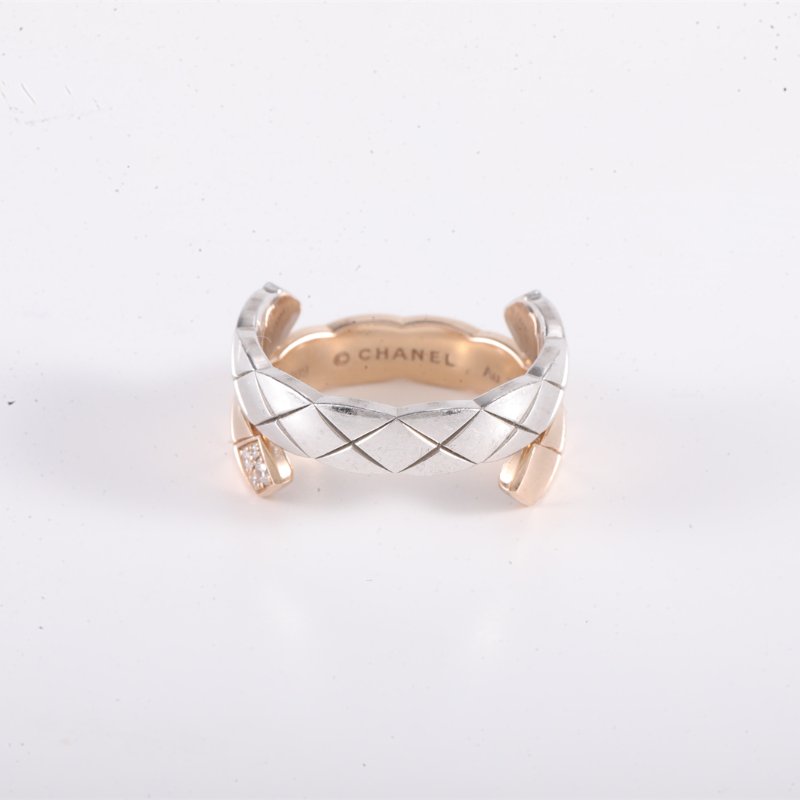CHANEL 18K白金18K玫瑰金鑽石COCOCRUSHTOIETMOI寬版雙色雙環帶鑽戒指57//戒指-3