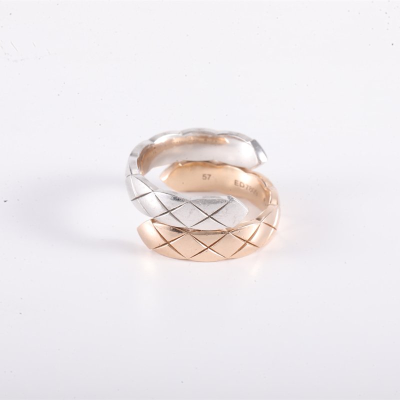 CHANEL 18K白金18K玫瑰金鑽石COCOCRUSHTOIETMOI寬版雙色雙環帶鑽戒指57//戒指-4