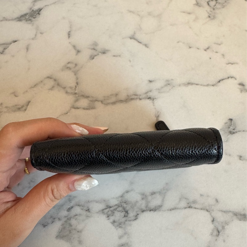 Chanel黑荔枝金雙C L型拉鏈零錢包-4