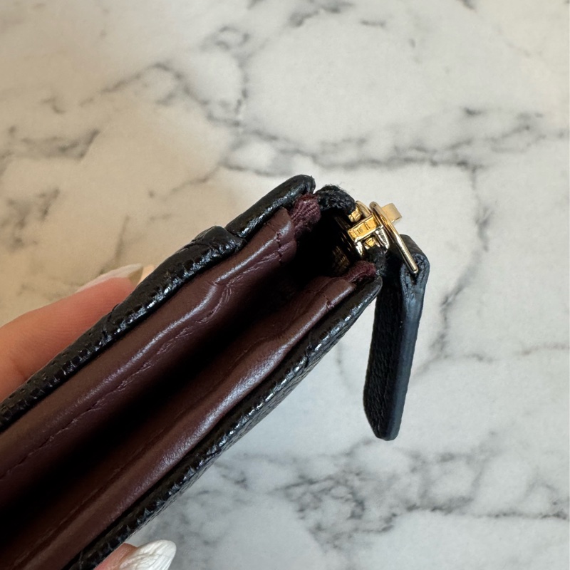 Chanel黑荔枝金雙C L型拉鏈零錢包-8