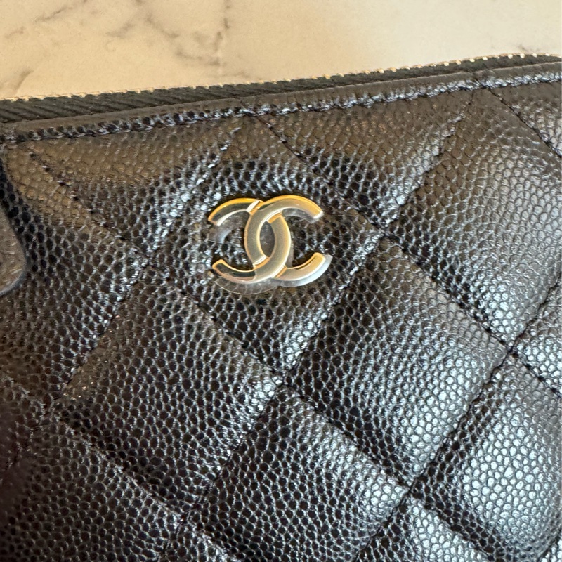 Chanel黑荔枝金雙C L型拉鏈零錢包-9