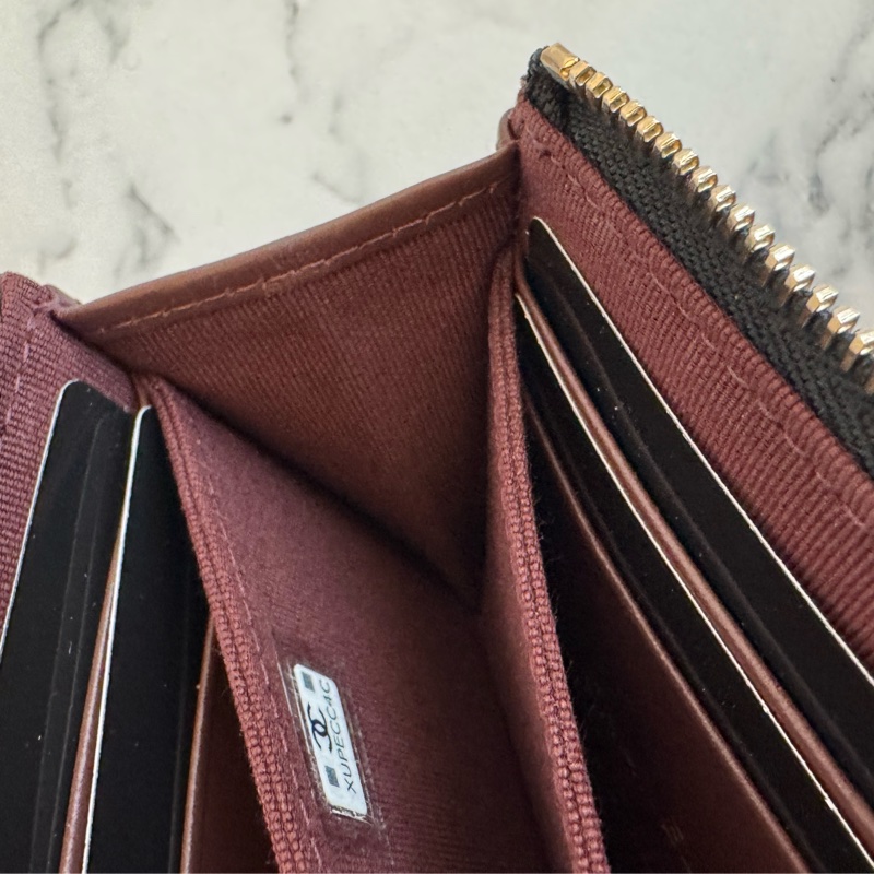 Chanel黑荔枝金雙C L型拉鏈零錢包-18