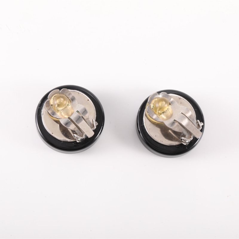 CHANEL 合金樹脂01P鏡面圓形耳夾/耳環-4