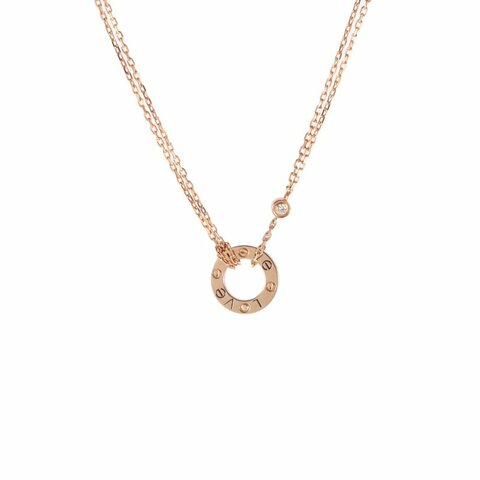 Cartier LOVE兩鑽圓餅項鏈18K玫瑰金/鑽石項鏈玫瑰金項鍊