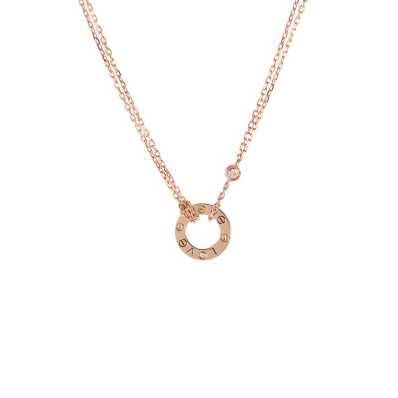Cartier LOVE兩鑽圓餅項鏈18K玫瑰金/鑽石項鏈玫瑰金項鍊-0