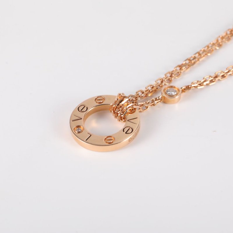 Cartier LOVE兩鑽圓餅項鏈18K玫瑰金/鑽石項鏈玫瑰金項鍊-1