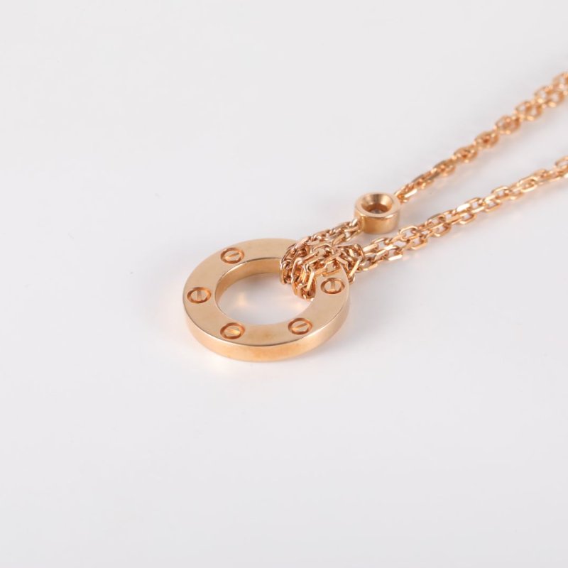 Cartier LOVE兩鑽圓餅項鏈18K玫瑰金/鑽石項鏈玫瑰金項鍊-2