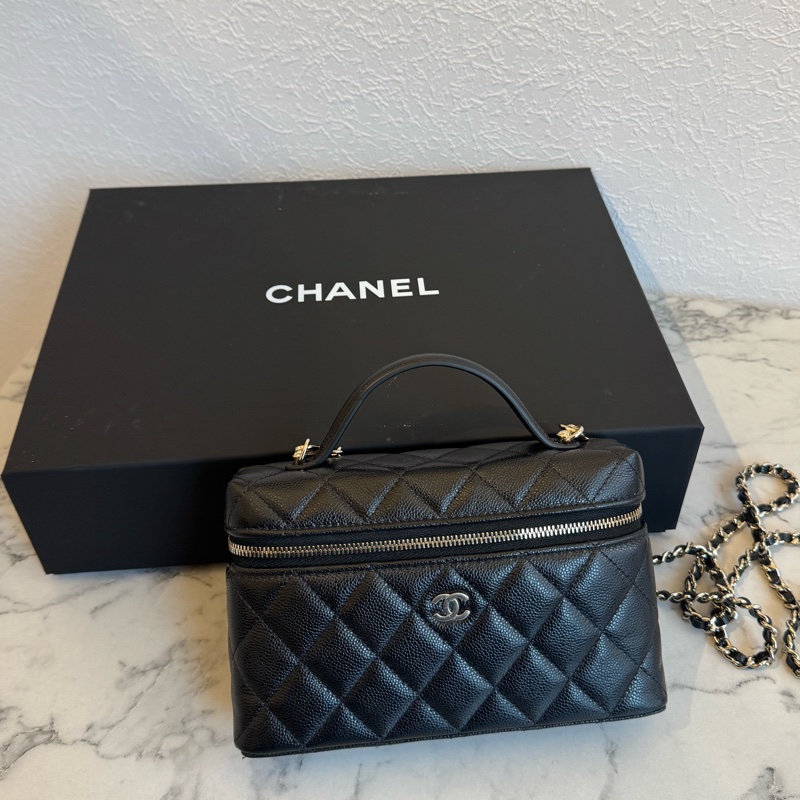 chanel黑荔枝金雙C飯盒手提兩用包-0