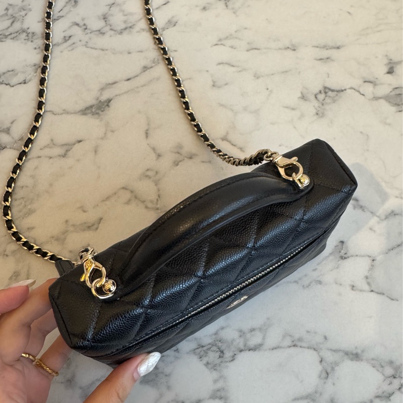 chanel黑荔枝金雙C飯盒手提兩用包-2