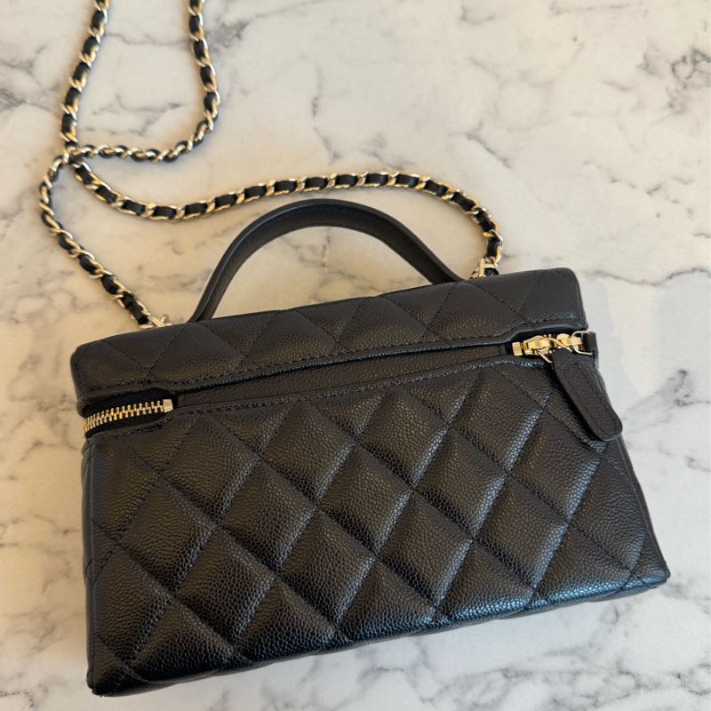 chanel黑荔枝金雙C飯盒手提兩用包-4