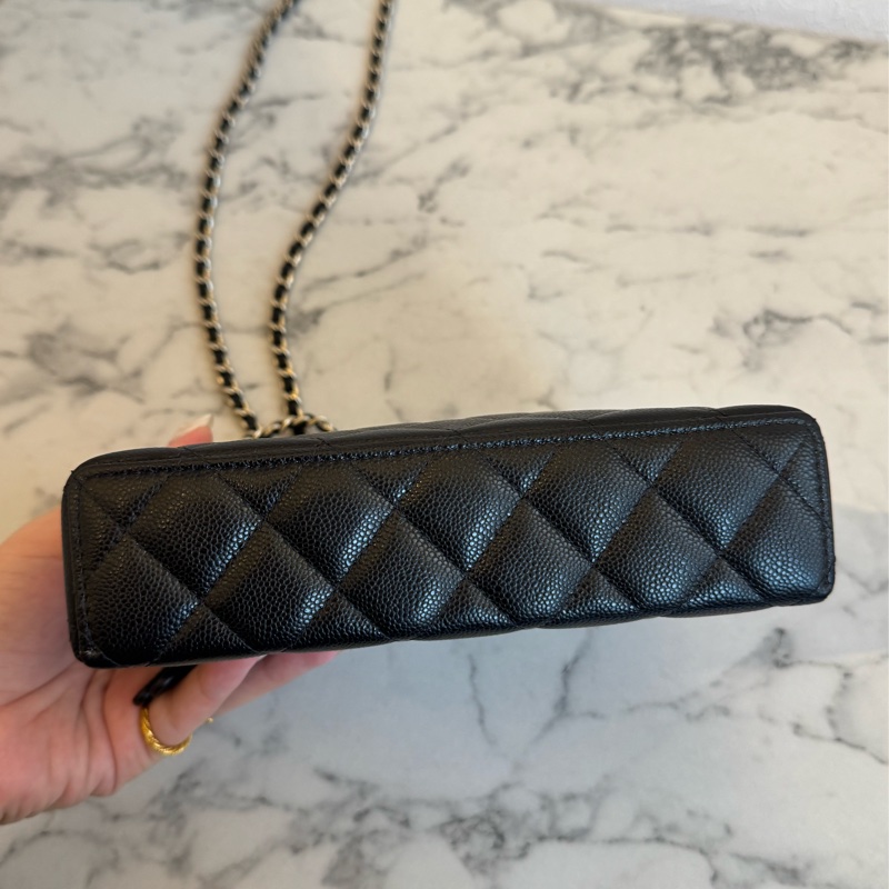 chanel黑荔枝金雙C飯盒手提兩用包-6