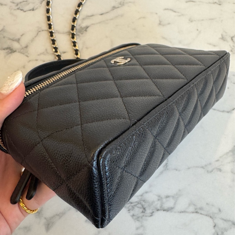 chanel黑荔枝金雙C飯盒手提兩用包-7