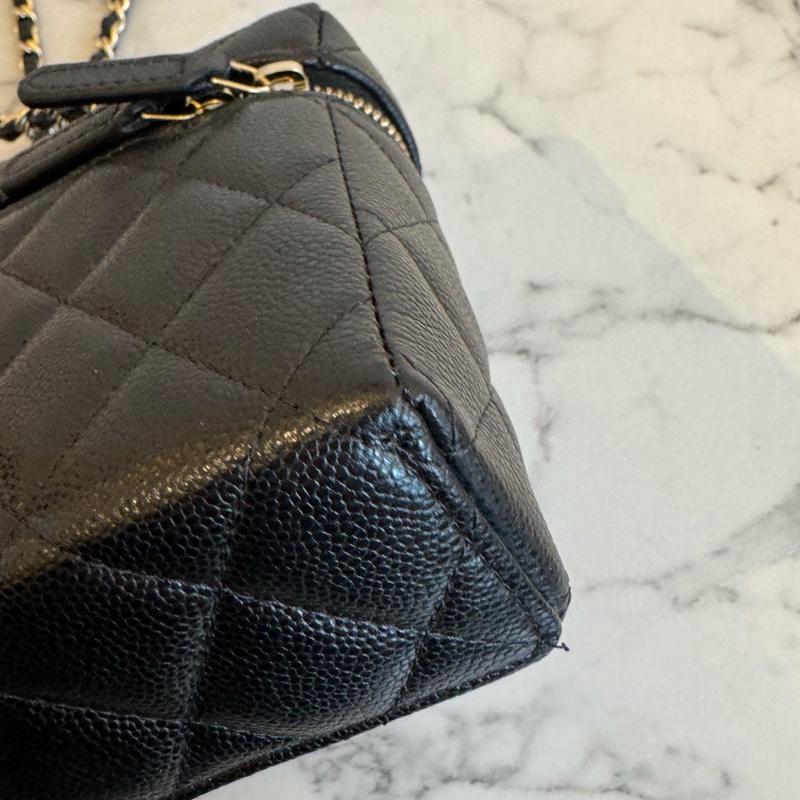 chanel黑荔枝金雙C飯盒手提兩用包-9