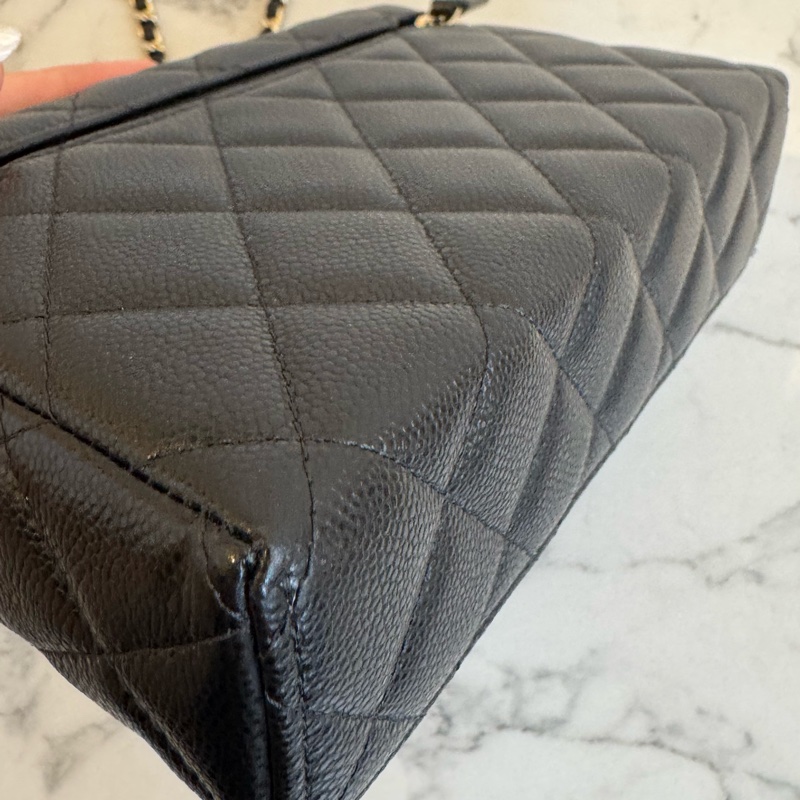 chanel黑荔枝金雙C飯盒手提兩用包-10