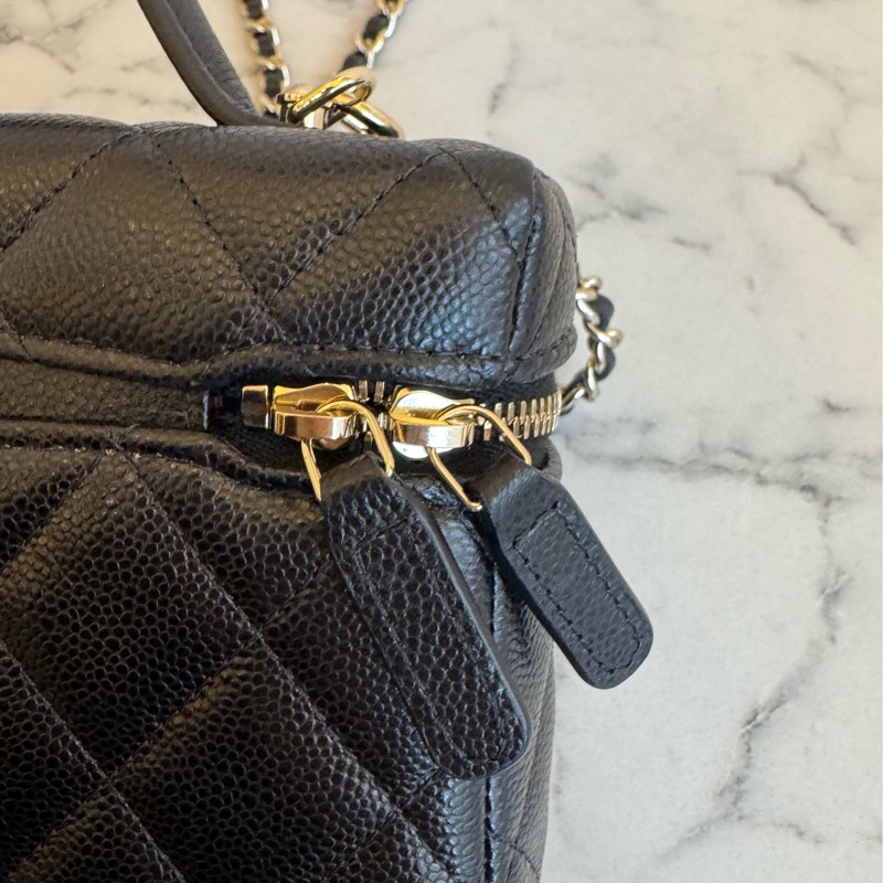 chanel黑荔枝金雙C飯盒手提兩用包-11