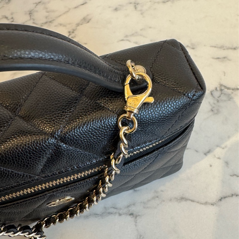 chanel黑荔枝金雙C飯盒手提兩用包-13