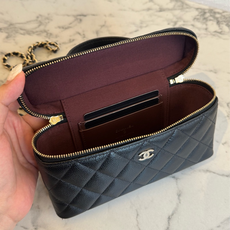 chanel黑荔枝金雙C飯盒手提兩用包-15