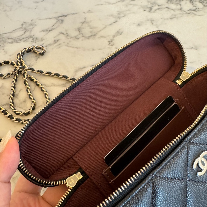 chanel黑荔枝金雙C飯盒手提兩用包-17