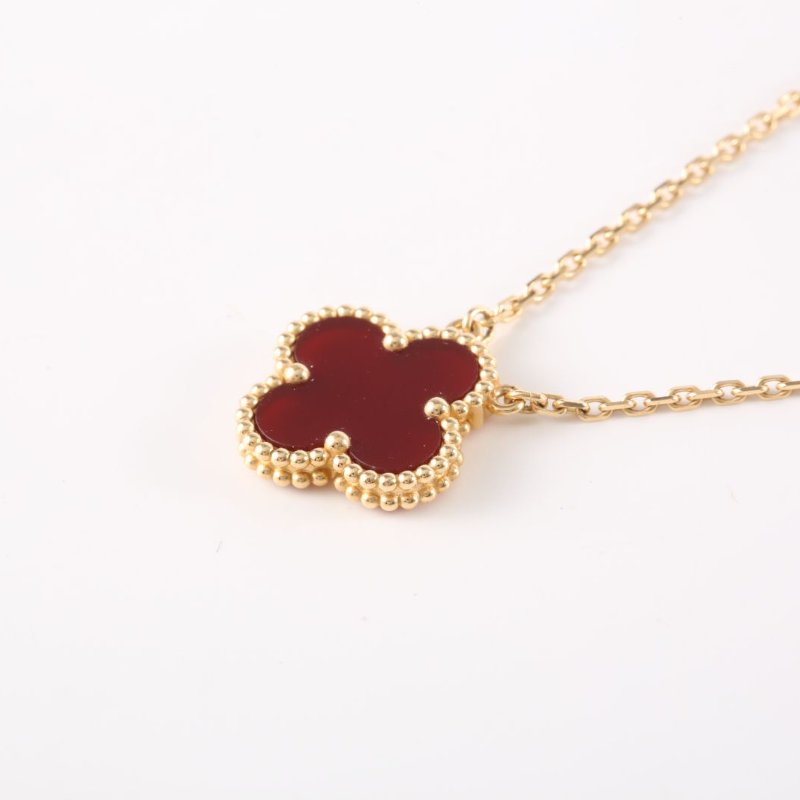 Van Cleef & Arpels VintageAlhambra中號單花項鏈新扣18K黃金/紅玉髓項鏈黃金項鍊-1