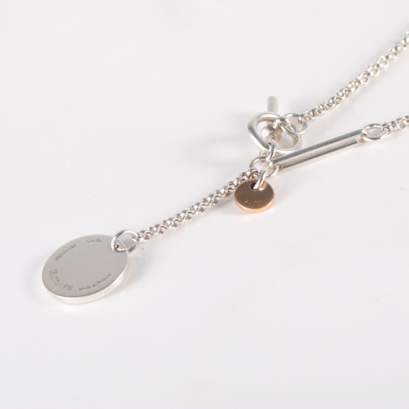 HERMES HermèsEx-Libris項鏈“藏書章”圖案純銀和玫瑰金搭扣墜飾小號AG925銀/18K玫瑰金項鏈玫瑰金銀項鍊-2