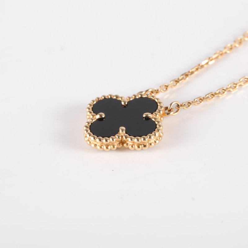 Van Cleef & Arpels VintageAlhambra中號單花項鏈新扣18K黃金/縞瑪瑙項鏈黃金項鍊-1