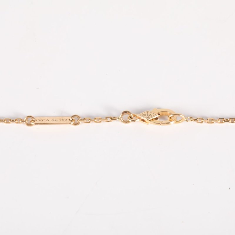 Van Cleef & Arpels VintageAlhambra中號單花項鏈新扣18K黃金/縞瑪瑙項鏈黃金項鍊-4