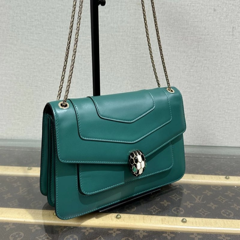 BVLGARI Serpenti Forever 綠色風琴蛇頭肩背斜背包 24.5*16*7 99新配件鏡子塵袋-1
