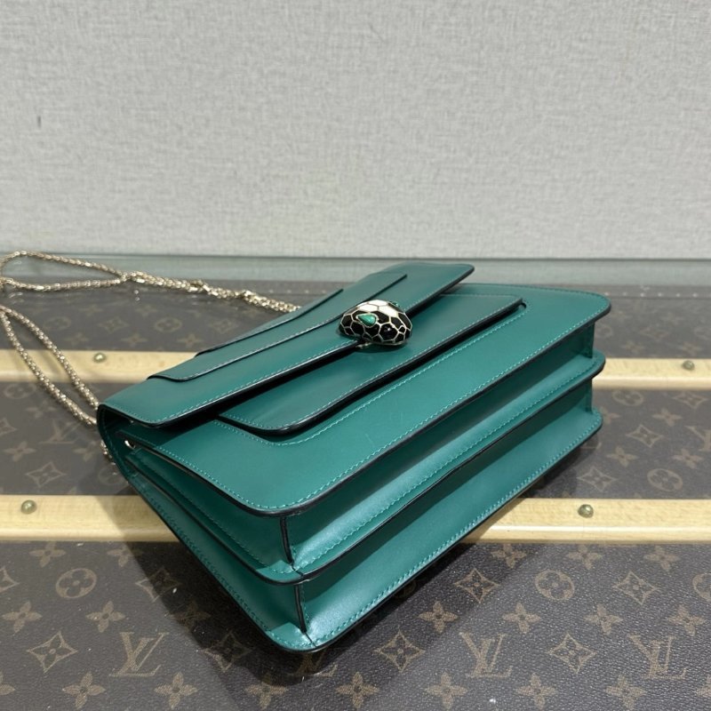 BVLGARI Serpenti Forever 綠色風琴蛇頭肩背斜背包 24.5*16*7 99新配件鏡子塵袋-2