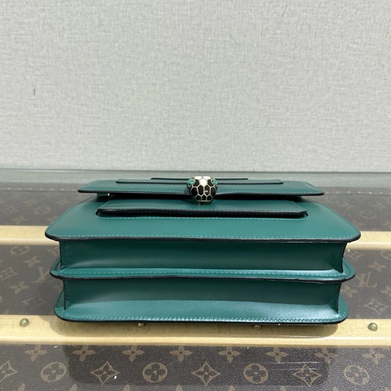 BVLGARI Serpenti Forever 綠色風琴蛇頭肩背斜背包 24.5*16*7 99新配件鏡子塵袋-3