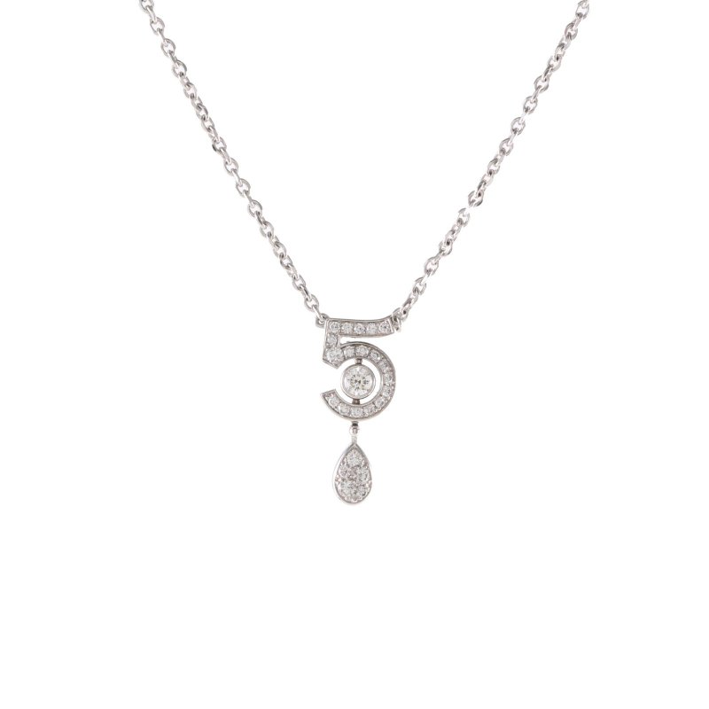 CHANEL 18K白金鑽石白金EternalNO.5滿鑽項鏈18K/項鍊-0