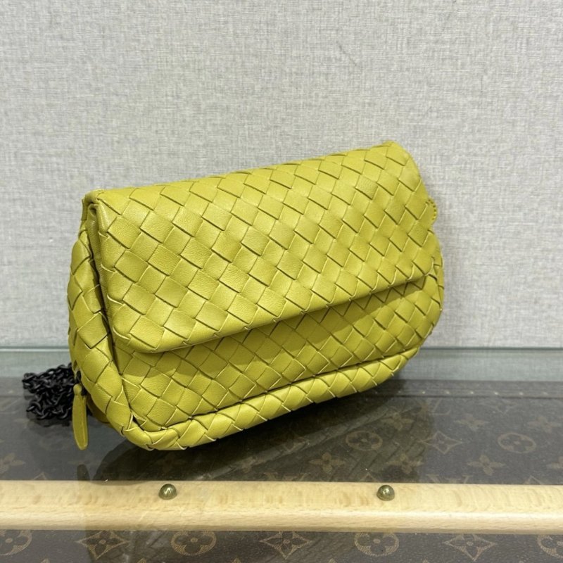 BV 編織黃色按扣開合肩背斜背包 19*11.5*6 98新配件塵袋-1