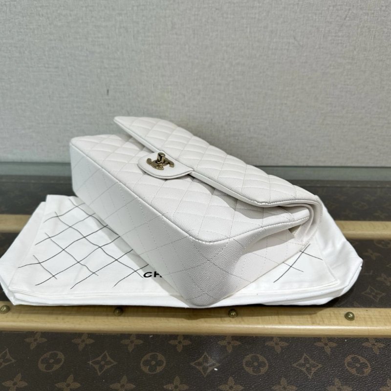 CHANEL 荔枝牛皮白金CF肩背斜背包中號 芯片款 25*15*6 98新配件盒子塵袋-4